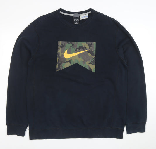 Nike Men's Blue Camouflage Logo Pullover Sweatshirt XL