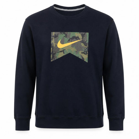 Front view of Nike Men's Blue Camouflage Logo Pullover Sweatshirt XL