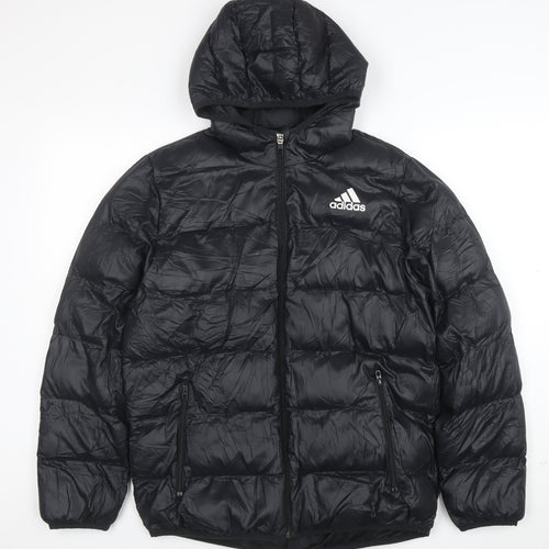 Adidas Boys Black Puffer Jacket 13-14 Years Hooded Winter Coat