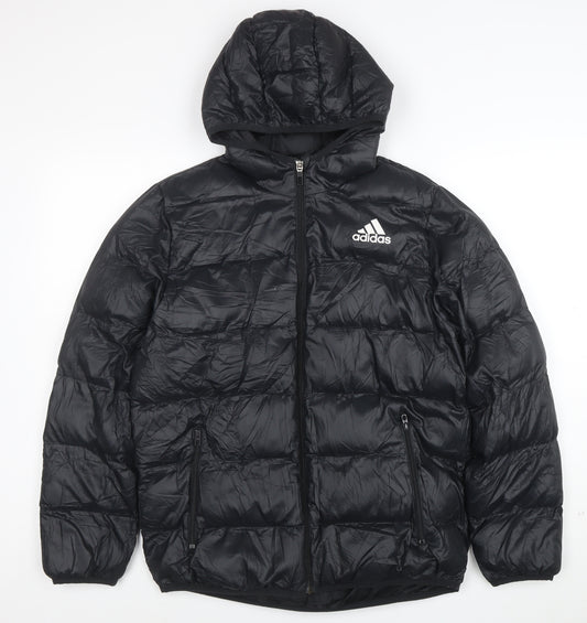 Adidas Boys Black Puffer Jacket 13-14 Years Hooded Winter Coat