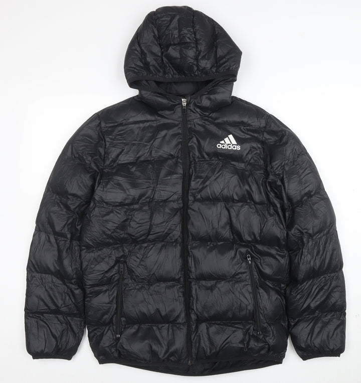 Adidas Boys Black Puffer Jacket 13-14 Years Hooded Winter Coat