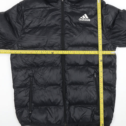 Adidas Boys Black Puffer Jacket 13-14 Years Hooded Winter Coat