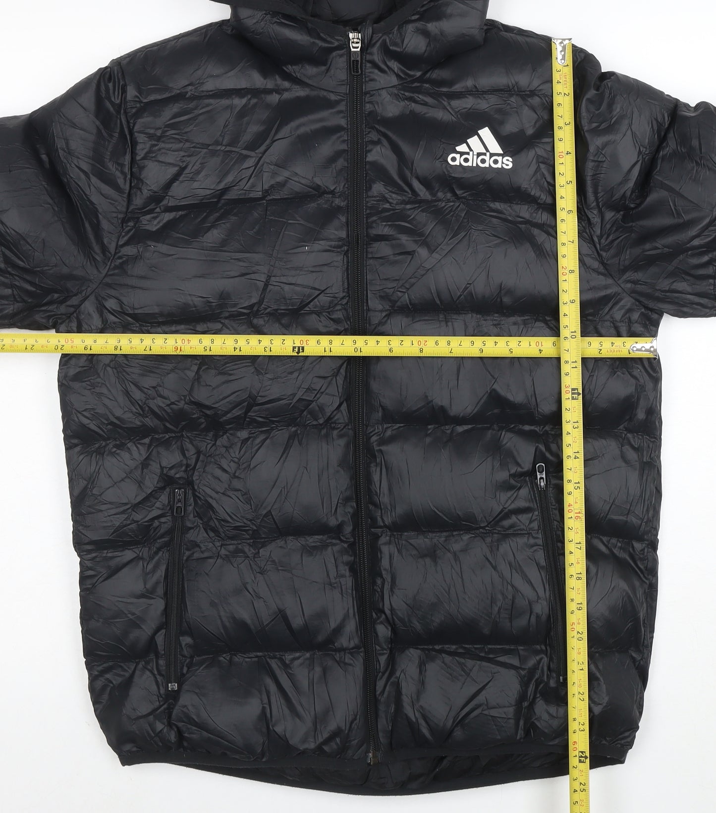 Adidas Boys Black Puffer Jacket 13-14 Years Hooded Winter Coat