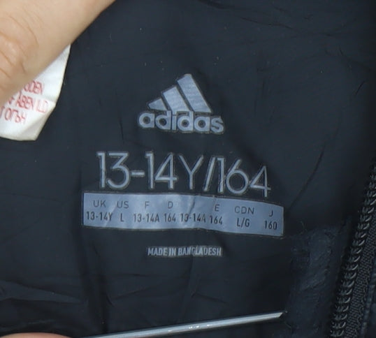 Adidas Boys Black Puffer Jacket 13-14 Years Hooded Winter Coat
