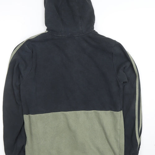 Adidas Boys Black Green Full Zip Hoodie Size 13-14 Years Cotton Blend