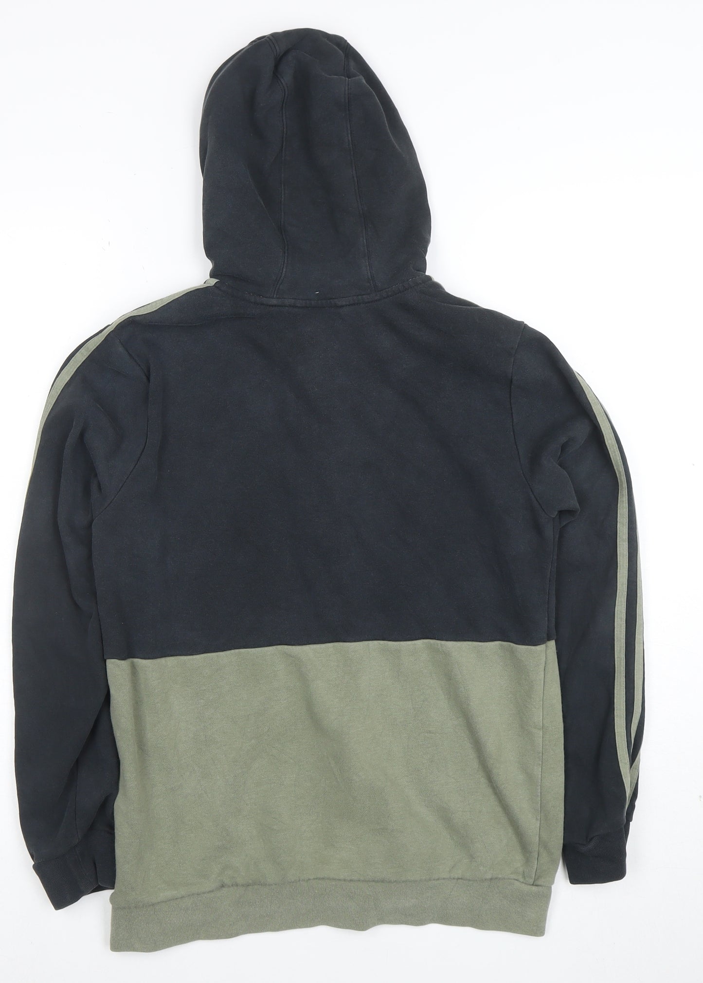 Adidas Boys Black Green Full Zip Hoodie Size 13-14 Years Cotton Blend