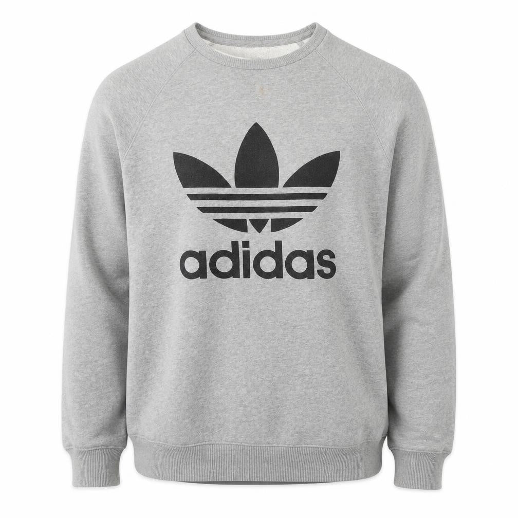 Front view of adidas Men's Grey Small Pullover Crew Neck Sweatshirt