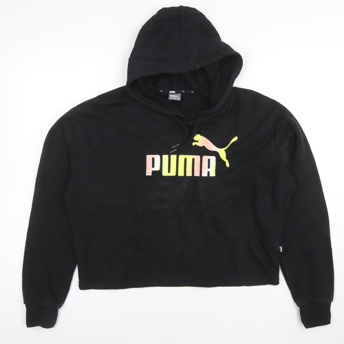 Puma Womens Black XS Pullover Hoodie with Logo Print