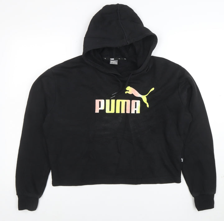 Puma Womens Black XS Pullover Hoodie with Logo Print