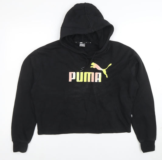 Puma Womens Black XS Pullover Hoodie with Logo Print