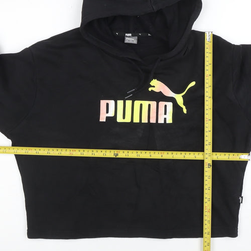 Puma Womens Black XS Pullover Hoodie with Logo Print
