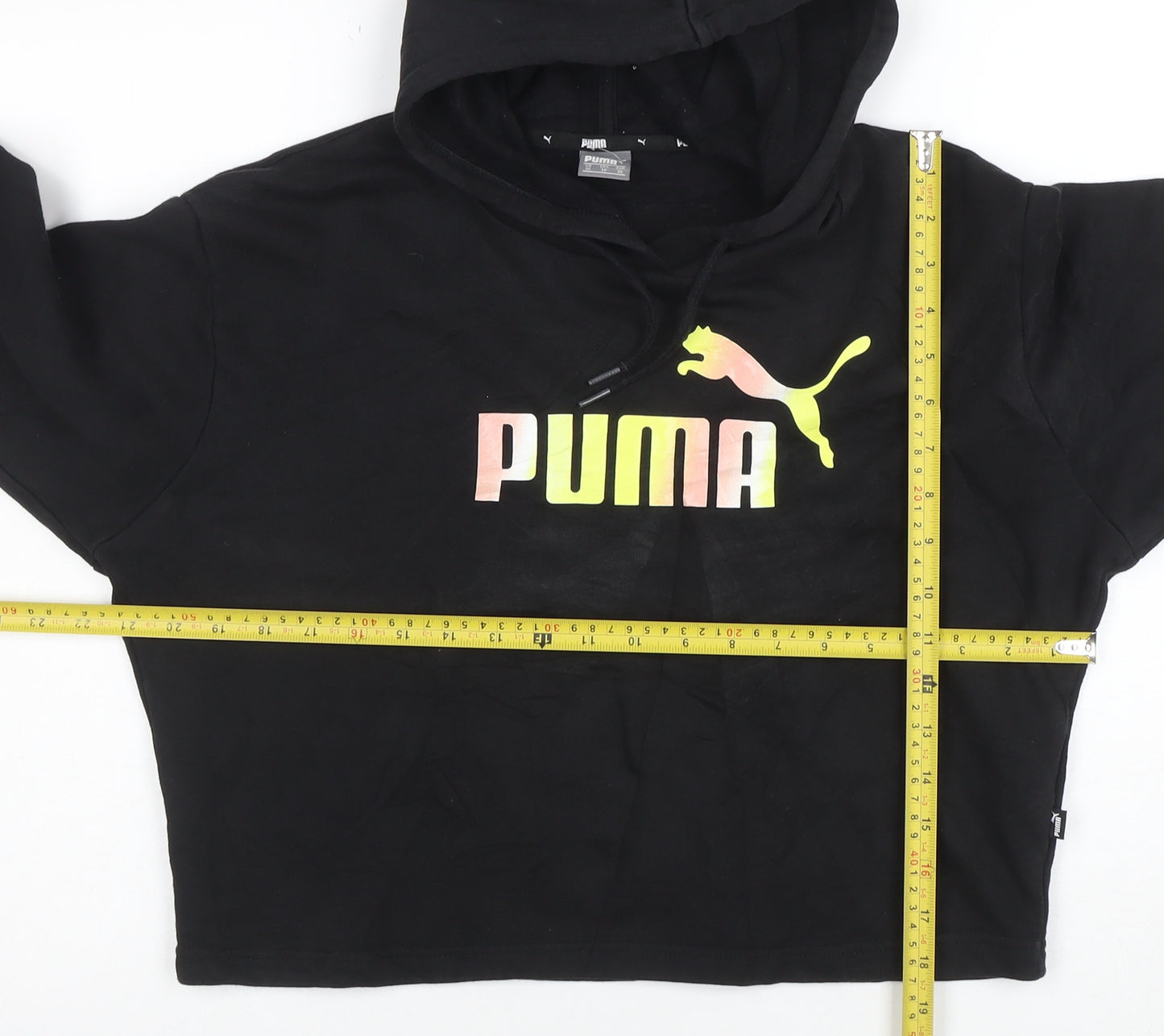 Puma Womens Black XS Pullover Hoodie with Logo Print