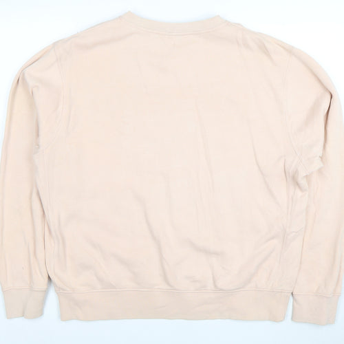 Nike Women Beige Pullover Sweatshirt M Cotton Blend Logo Crew Neck