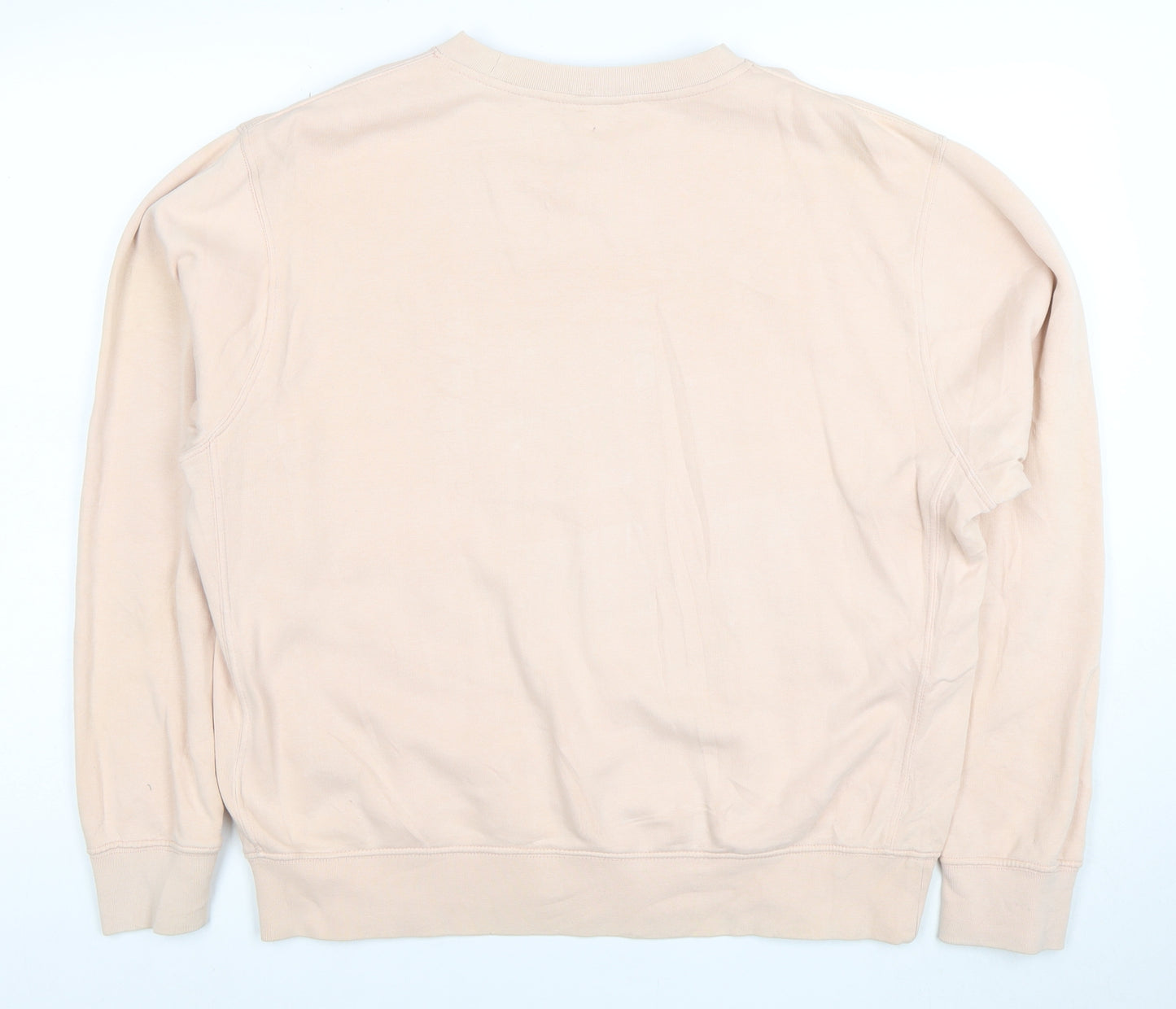 Nike Women Beige Pullover Sweatshirt M Cotton Blend Logo Crew Neck