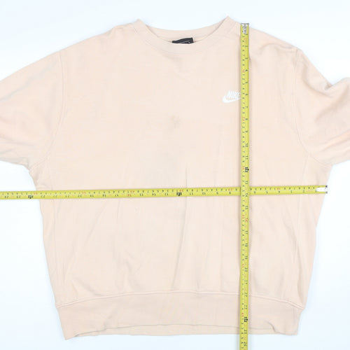 Nike Women Beige Pullover Sweatshirt M Cotton Blend Logo Crew Neck