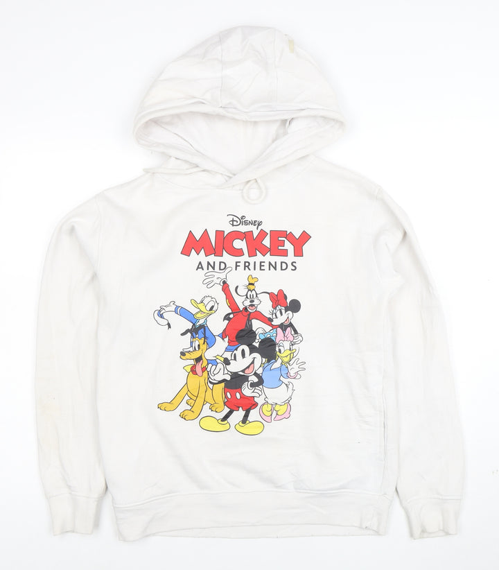 Disney Women White Mickey & Friends Pullover Hoodie Size 2XS