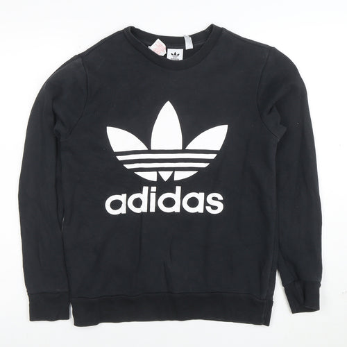 Adidas Boys Black Crew Neck Sweatshirt 12-13 Years Cotton Blend Pullover