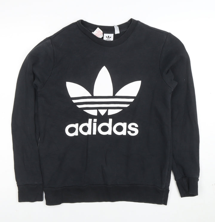 Adidas Boys Black Crew Neck Sweatshirt 12-13 Years Cotton Blend Pullover