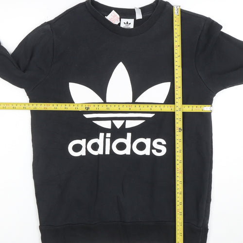 Adidas Boys Black Crew Neck Sweatshirt 12-13 Years Cotton Blend Pullover