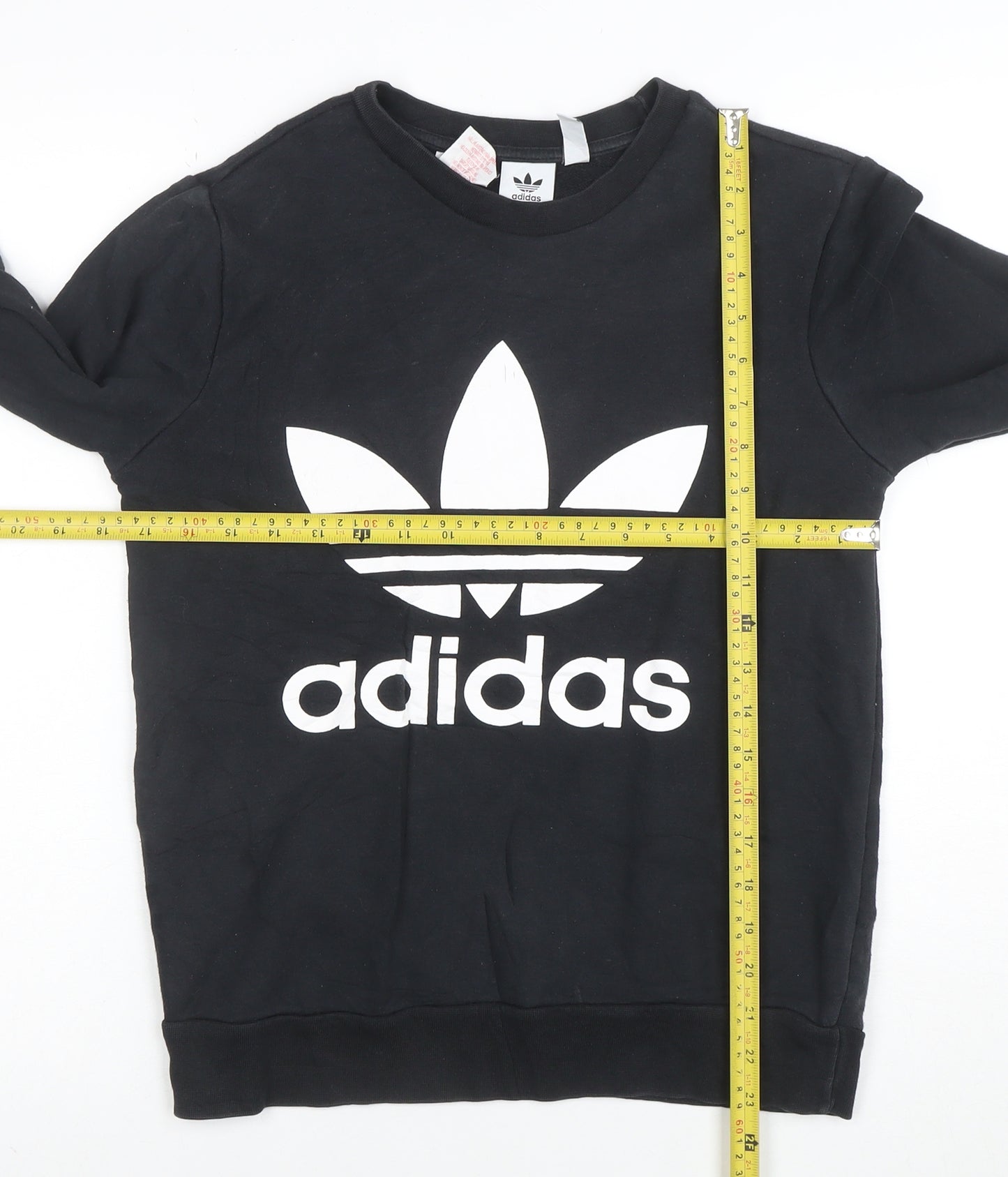 Adidas Boys Black Crew Neck Sweatshirt 12-13 Years Cotton Blend Pullover