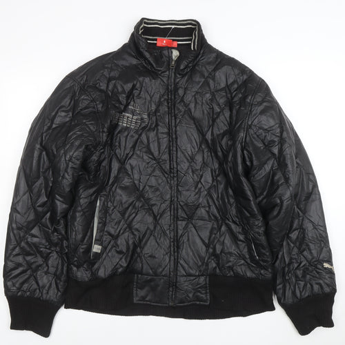 Puma Womens Black Quilted Bomber Jacket Size L Full Zip