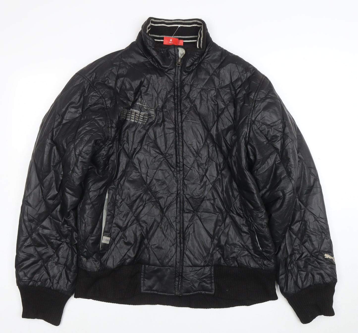 Puma Womens Black Quilted Bomber Jacket Size L Full Zip