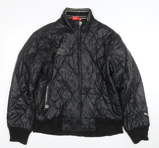 Puma Womens Black Quilted Bomber Jacket Size L Full Zip