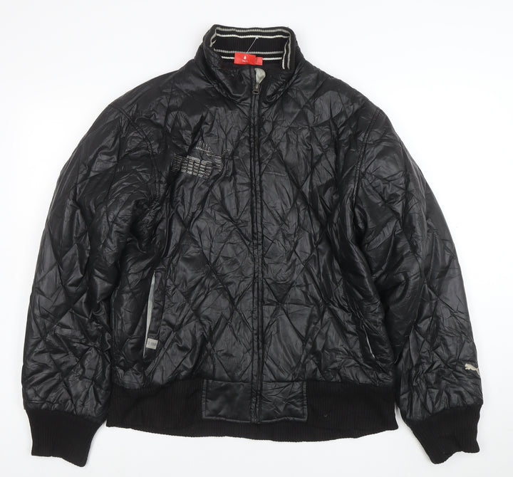 Puma Womens Black Quilted Bomber Jacket Size L Full Zip