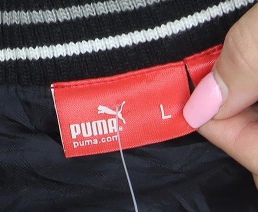 Puma Womens Black Quilted Bomber Jacket Size L Full Zip