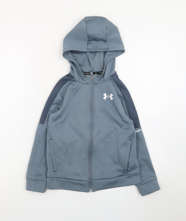 Under Armour Boys Blue Full Zip Hoodie Youth Small Polyester Sportswear