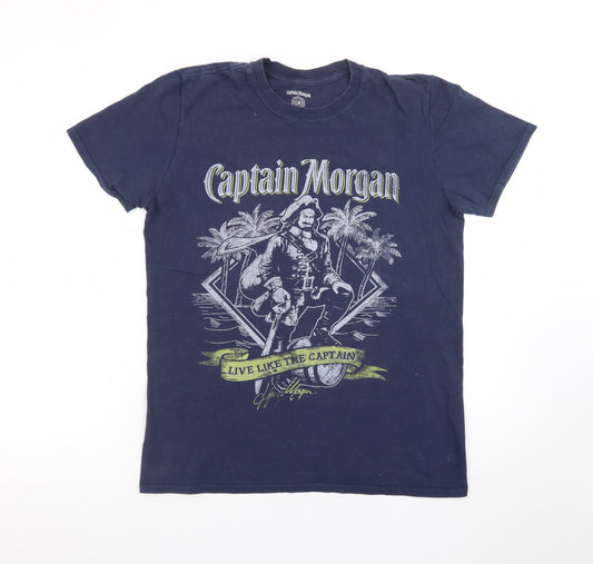 Captain Morgan Men's Navy Blue Graphic T-Shirt Size M Cotton Crew Neck