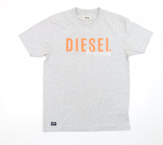 Diesel Men's Grey Logo Short Sleeve Cotton T-Shirt Size L