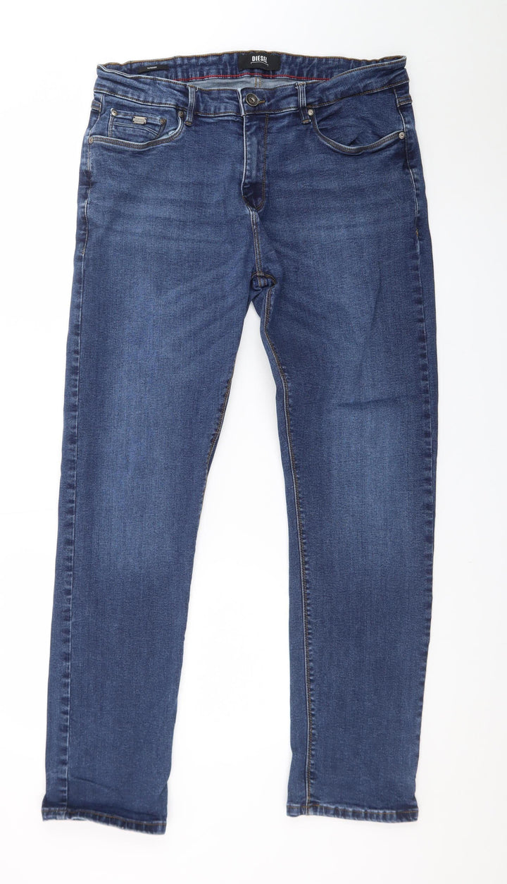 Diesel Men's Blue 34x32 Straight Fit Stretch Denim Jeans
