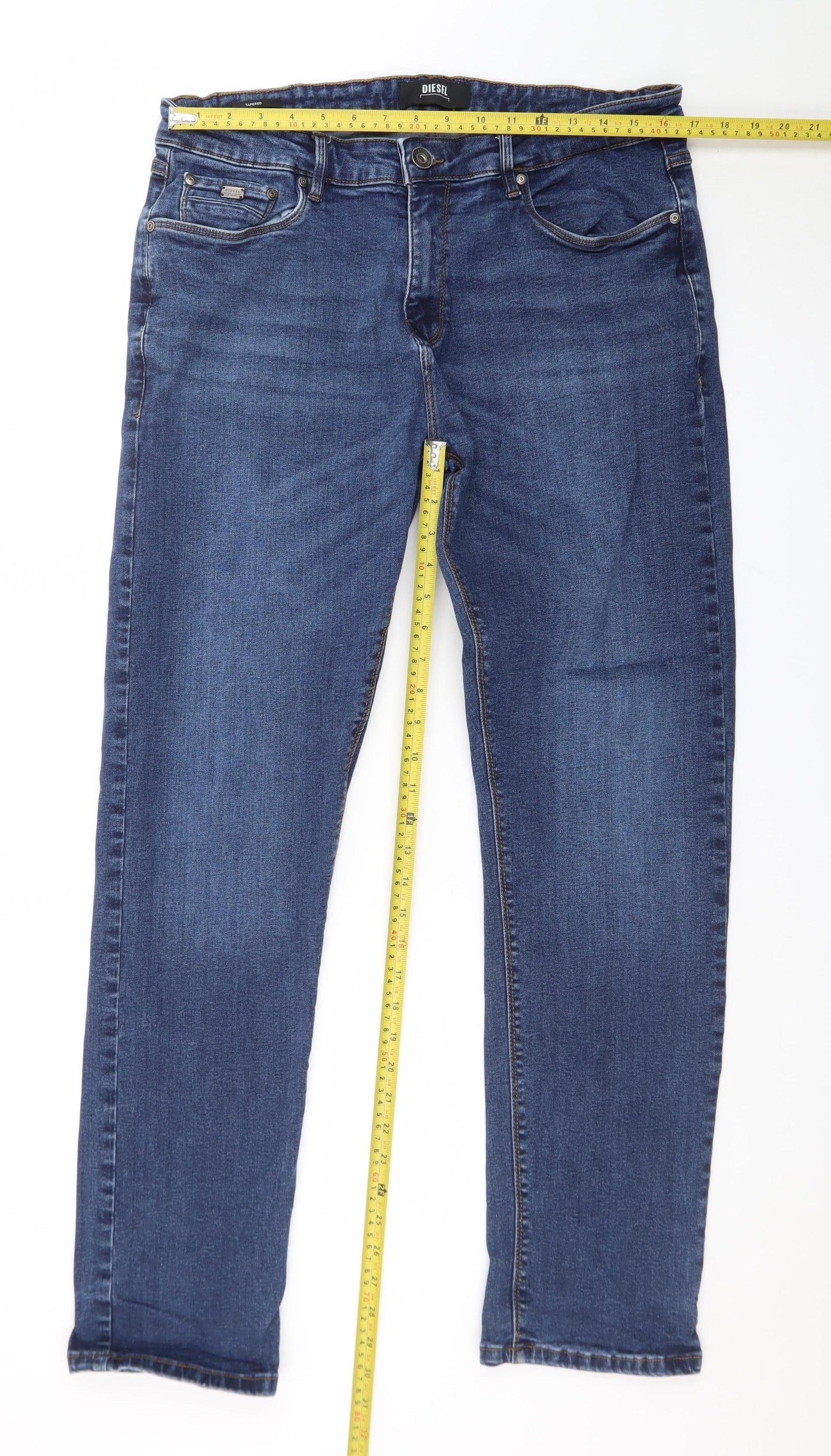 Diesel Men's Blue 34x32 Straight Fit Stretch Denim Jeans