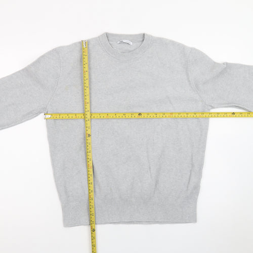 ZARA Men's Grey Wool Blend Crew Neck Jumper Size L