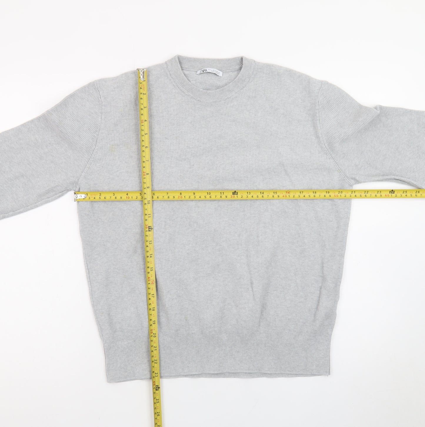 ZARA Men's Grey Wool Blend Crew Neck Jumper Size L