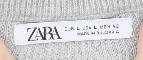 ZARA Men's Grey Wool Blend Crew Neck Jumper Size L