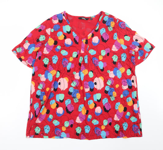 Ulla Popken Women’s Red Floral V-Neck Short Sleeve Blouse Size 18