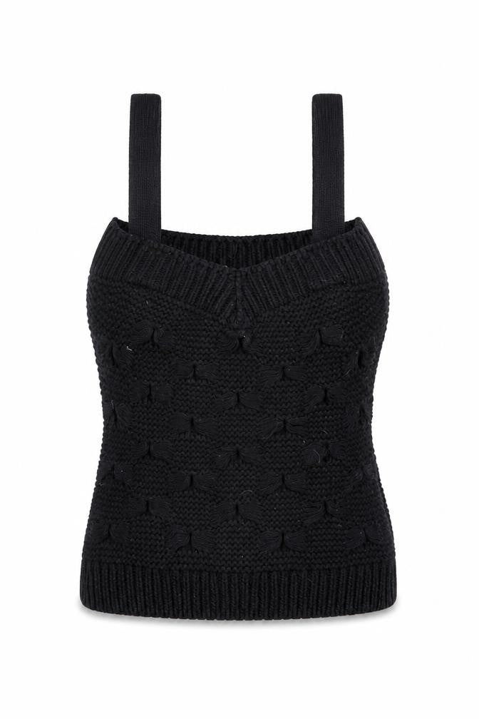 Front view of Savida Women’s Black Knit Camisole Tank Top, size UK 10