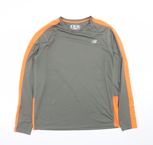 New Balance Men's Grey Orange Long Sleeve Sports T-Shirt Size L