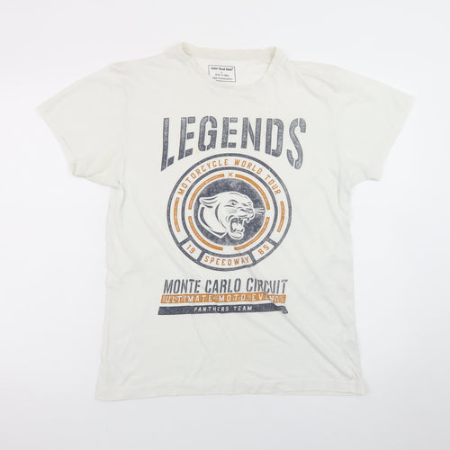 Cedar Wood State Men's White Graphic Print Motorcycle T-Shirt Size S