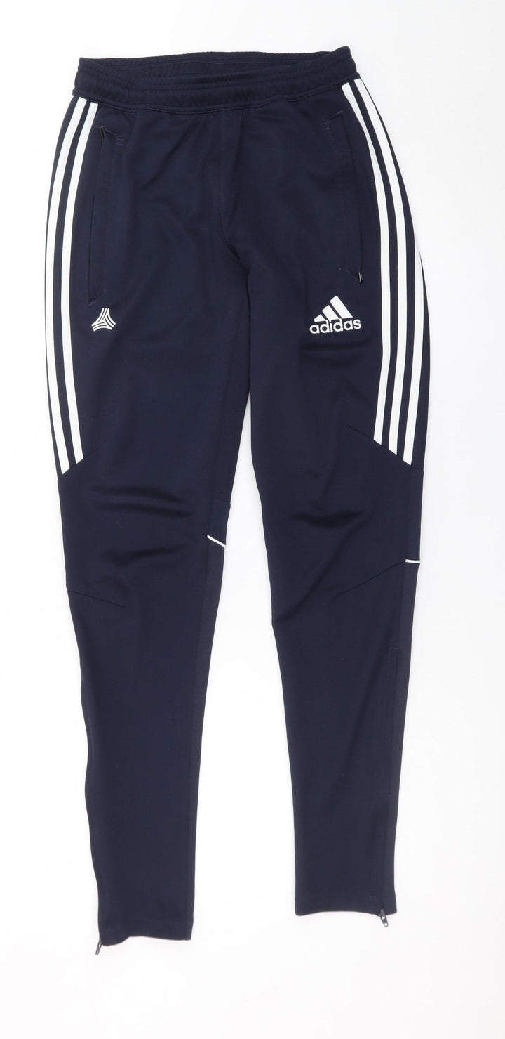 Adidas Men's Navy XS Jogger Sweatpants with Ankle Zip and Stripes