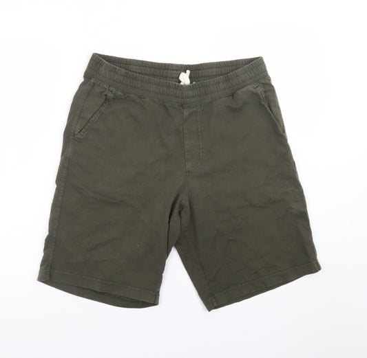 Uniqlo Men's Green L Cargo Shorts 100% Cotton Elastic Waist