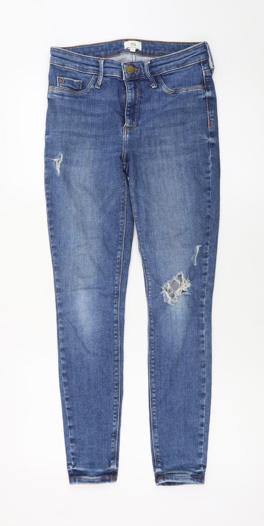 River Island Women Blue Size 10 Skinny Distressed Denim Jeans