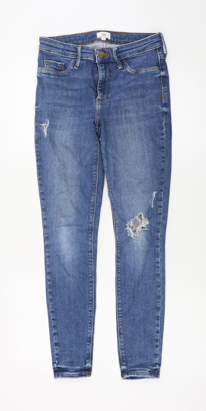 River Island Women Blue Size 10 Skinny Distressed Denim Jeans