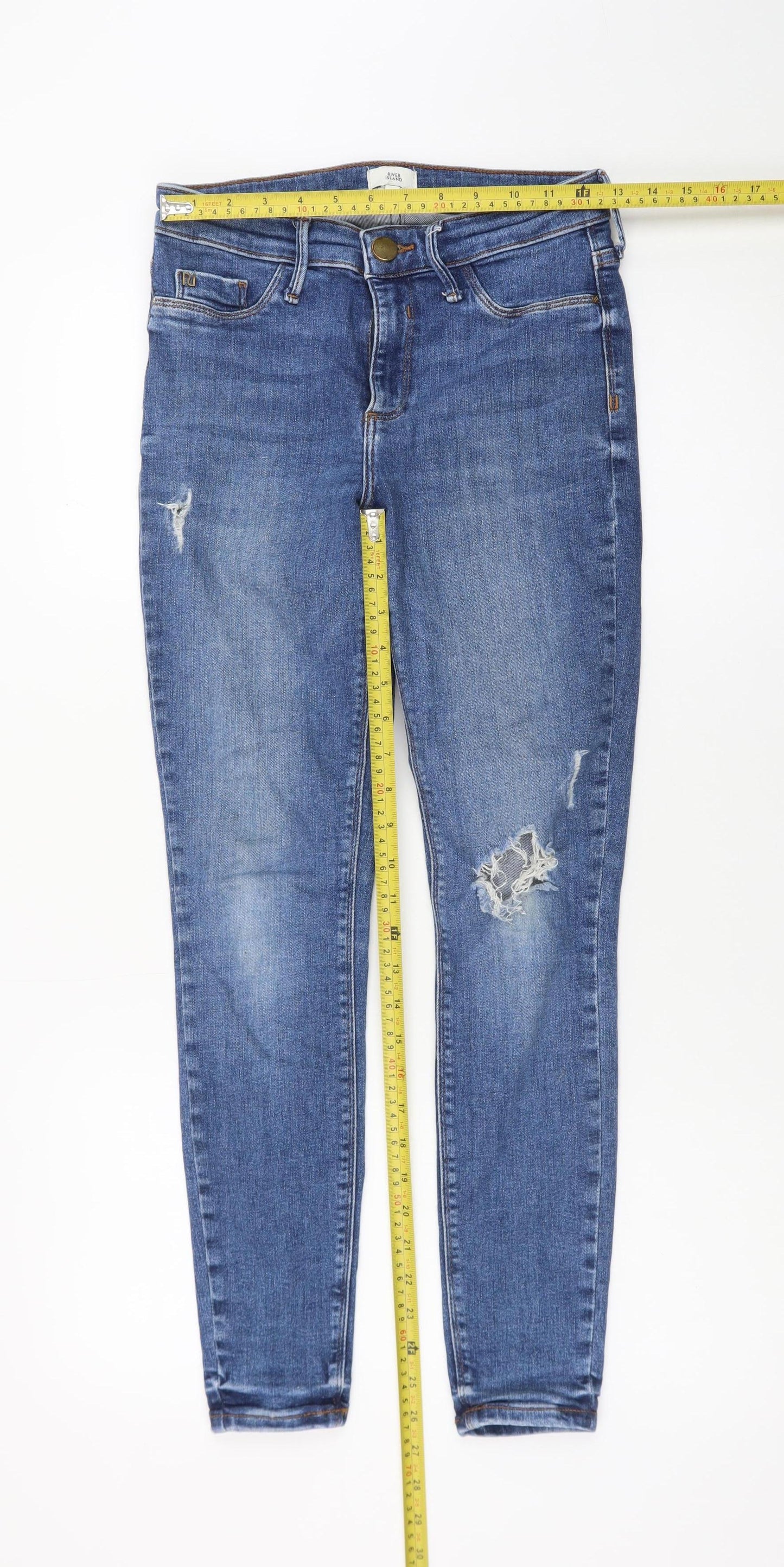 River Island Women Blue Size 10 Skinny Distressed Denim Jeans