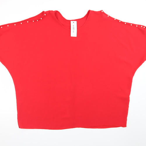 LA LUNA Womens Red Beaded Dolman Sleeve Blouse One Size