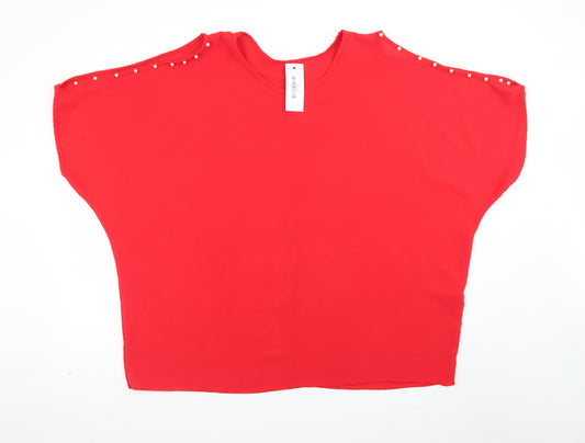 LA LUNA Womens Red Beaded Dolman Sleeve Blouse One Size