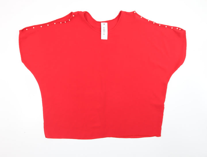 LA LUNA Womens Red Beaded Dolman Sleeve Blouse One Size