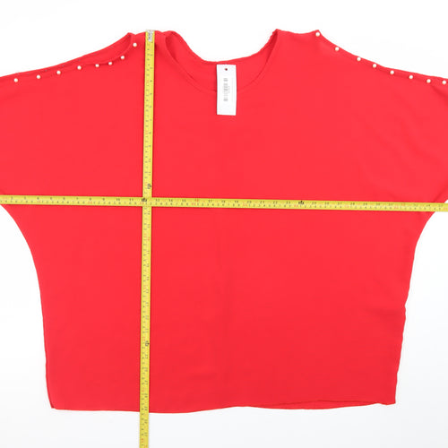 LA LUNA Womens Red Beaded Dolman Sleeve Blouse One Size
